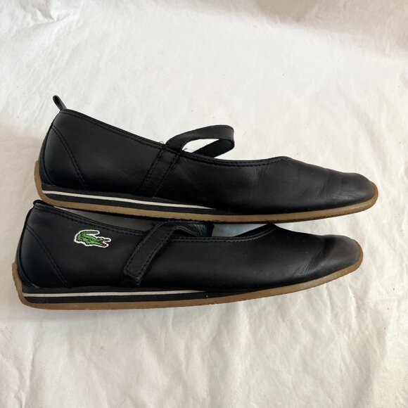 Lacoste mary jane shoes flat sneaker black leather ankle strap womens 8 y2k - Picture 7 of 12